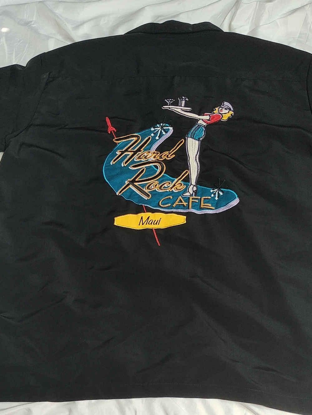 Hard Rock Cafe Maui Black S/S Shirt with Teal, Yellow and Red Embroidered Logo